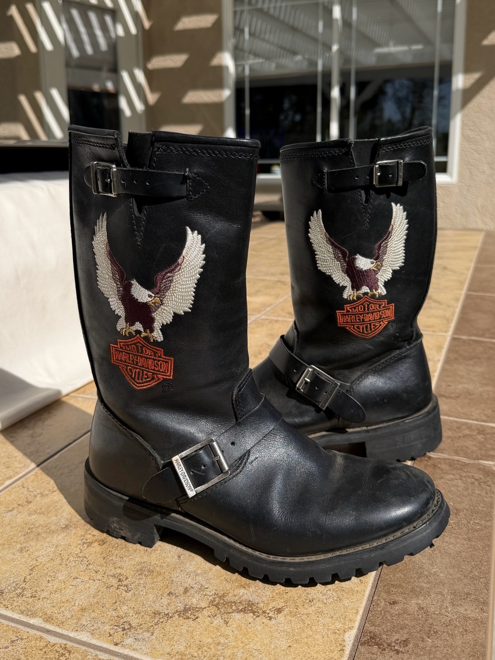 VTG 8.5 Men’s HARLEY DAVIDSON Black Leather Motorcycle Riding Biker Boots EAGLE